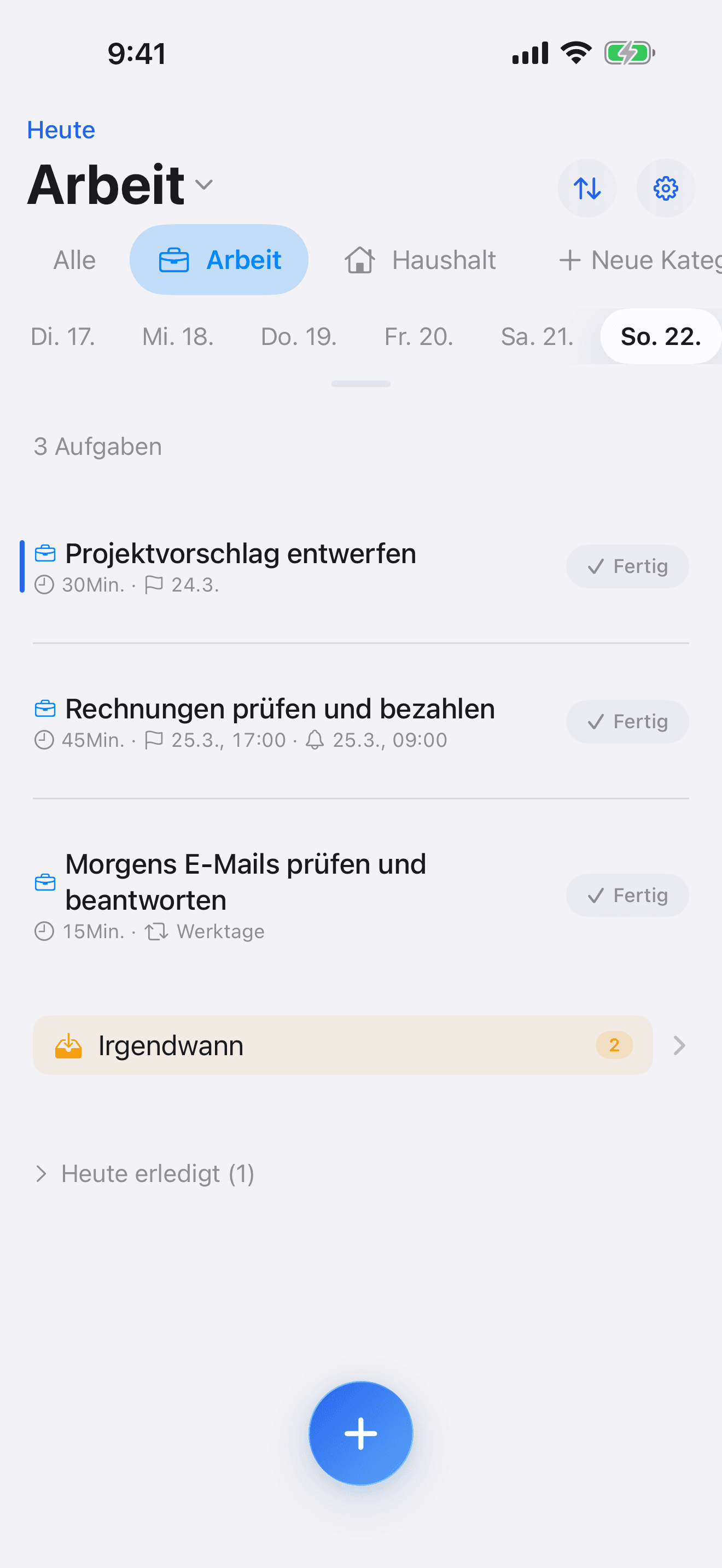 Aufgabenliste-Bildschirm