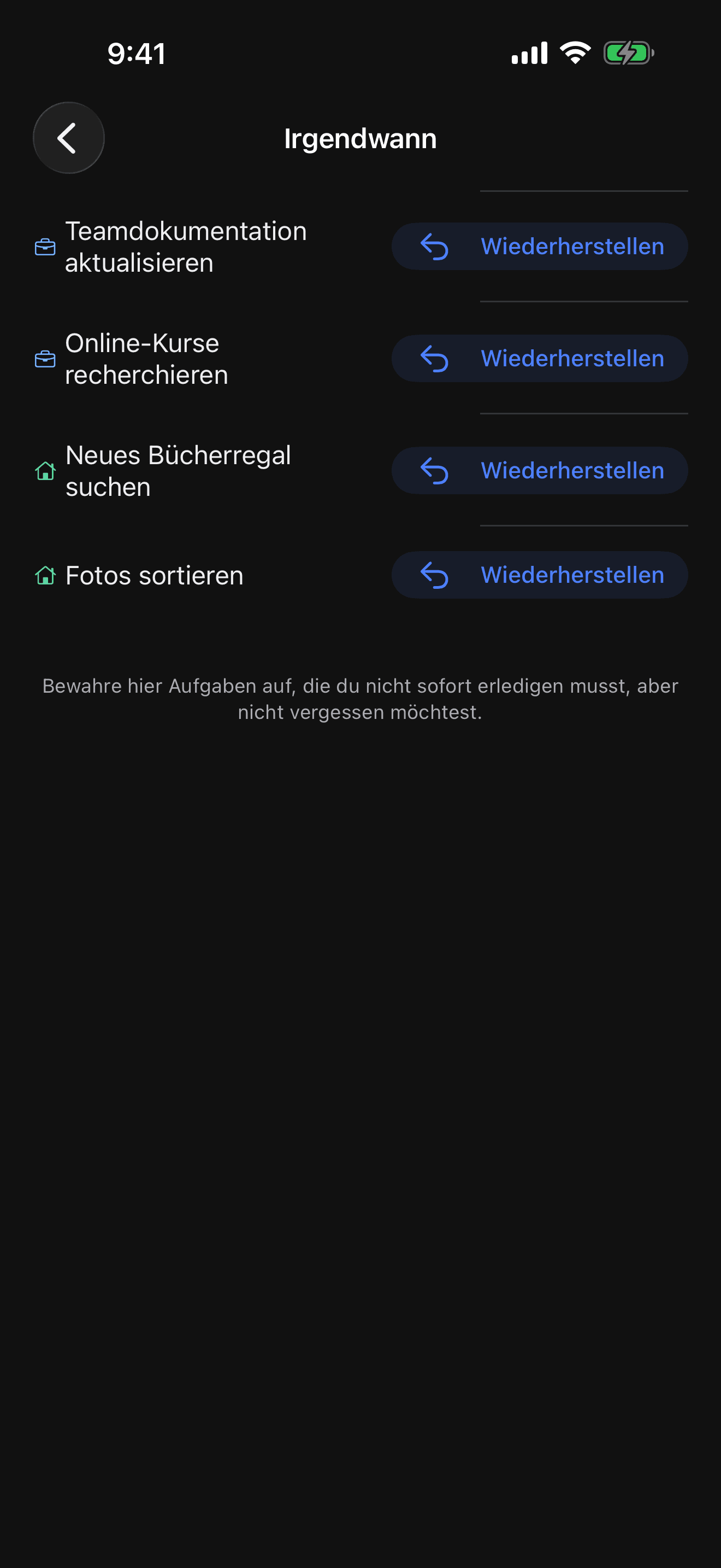 Someday-Ablage-Bildschirm