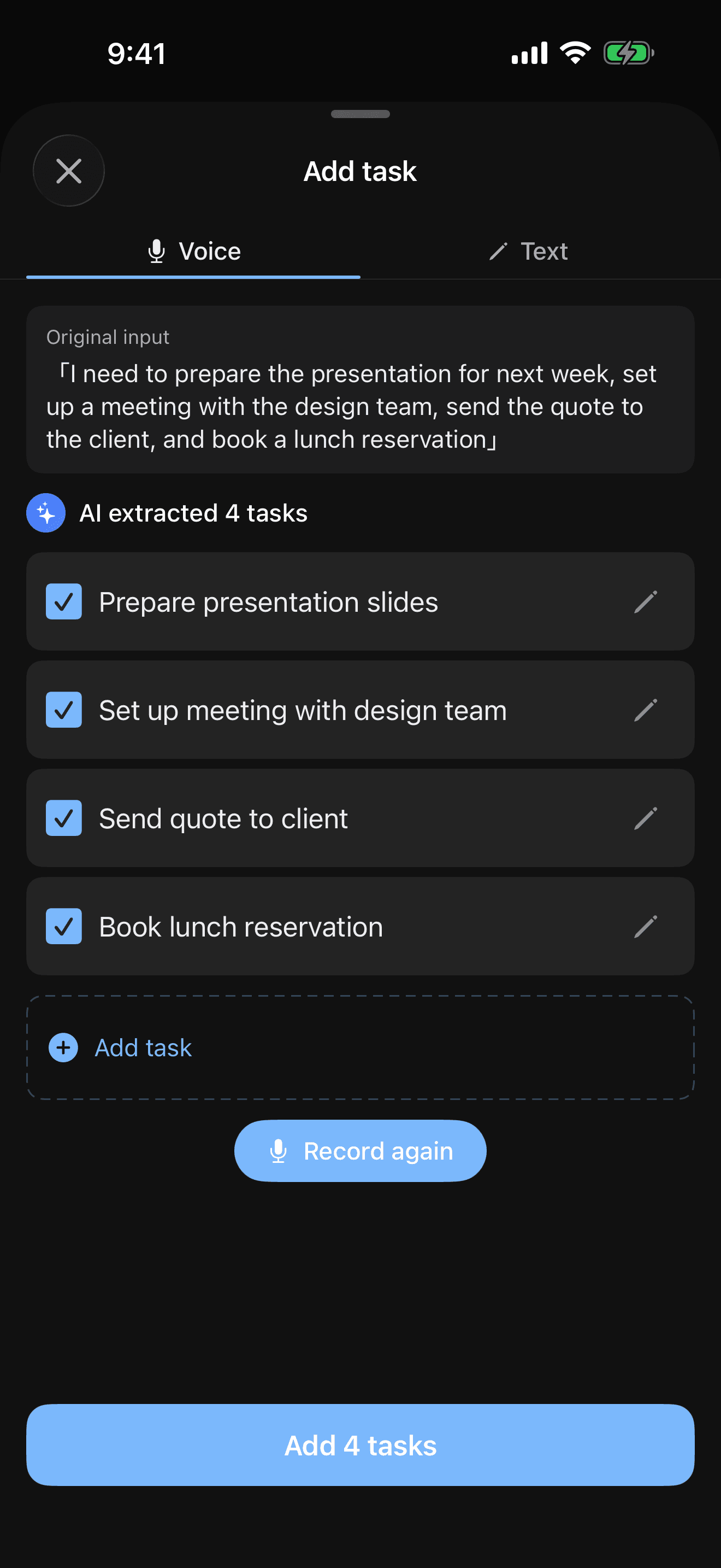 AI task splitting screen