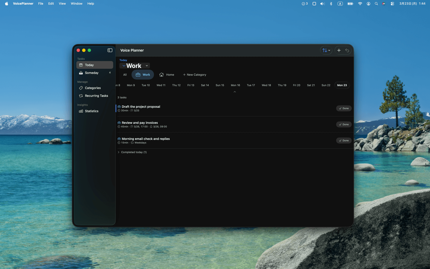Mac task list screen