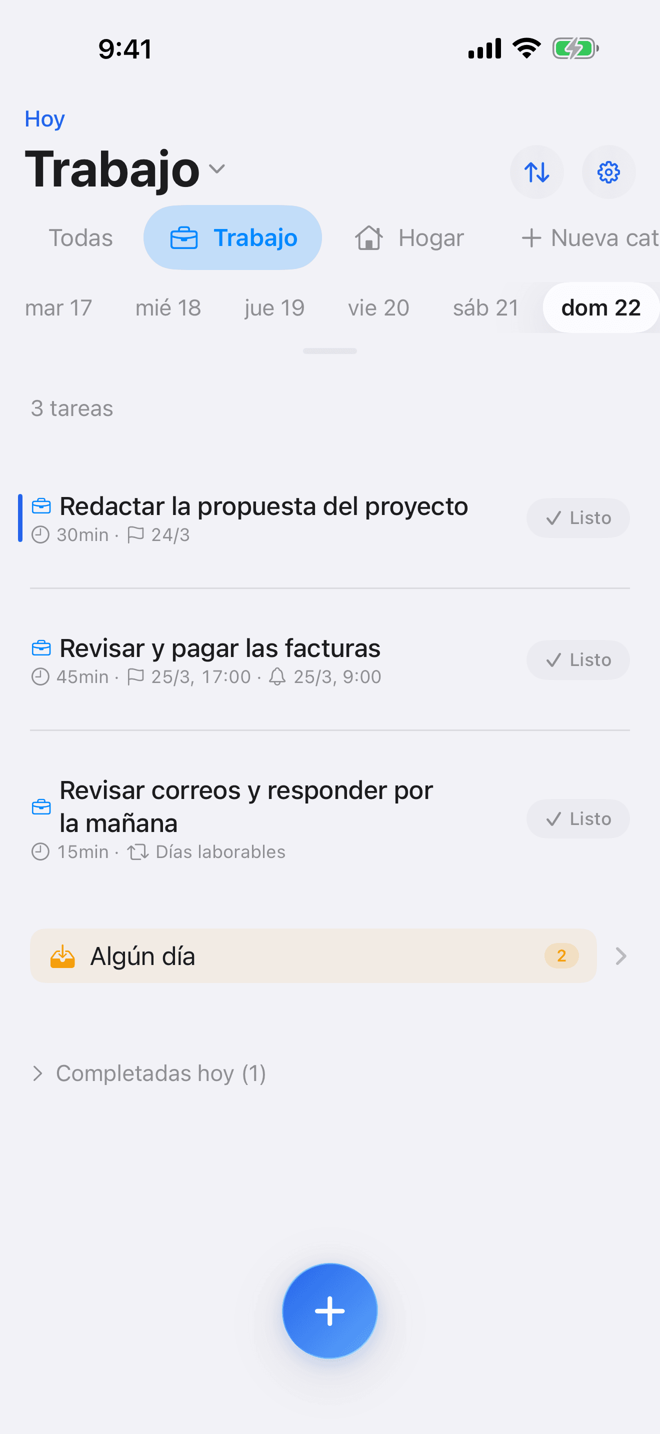 Pantalla de lista de tareas