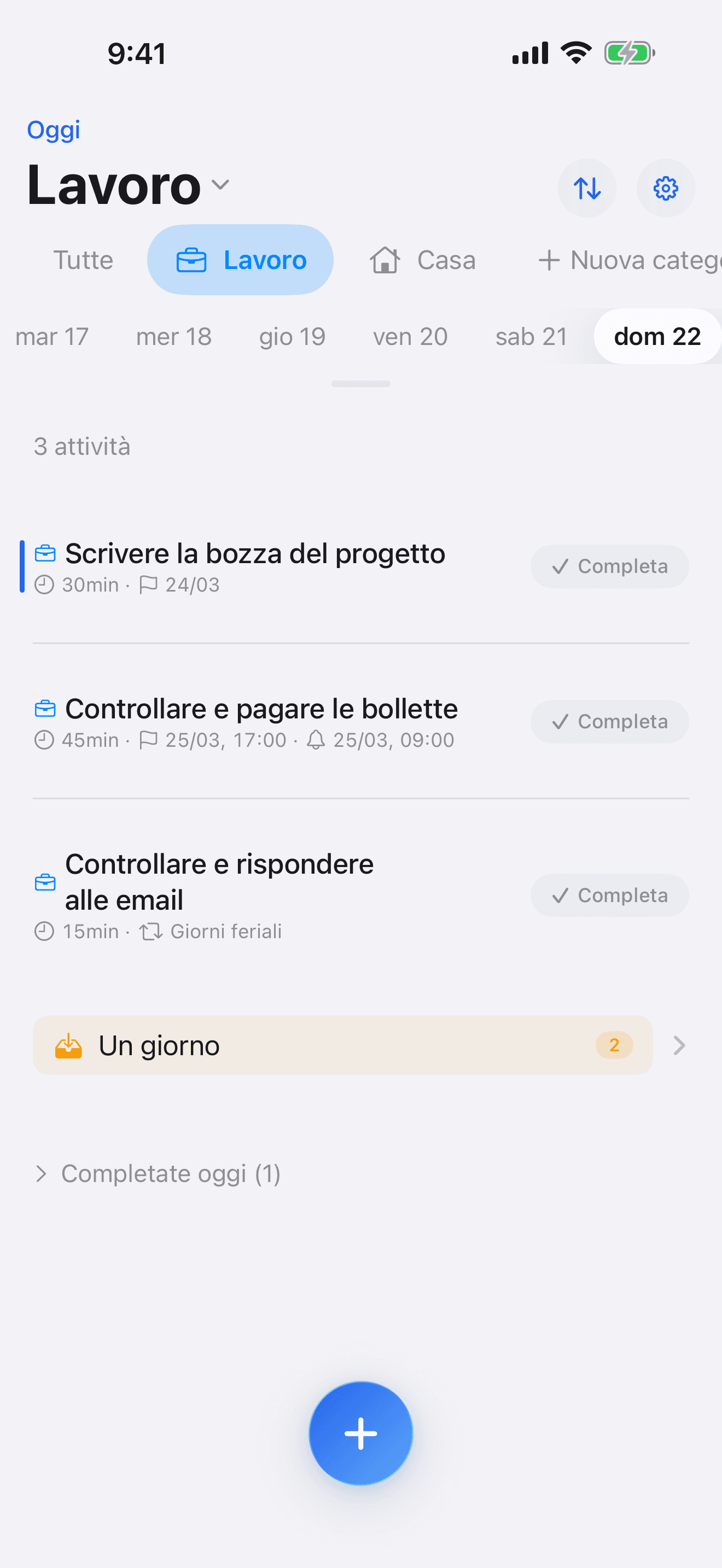 Schermata elenco attività