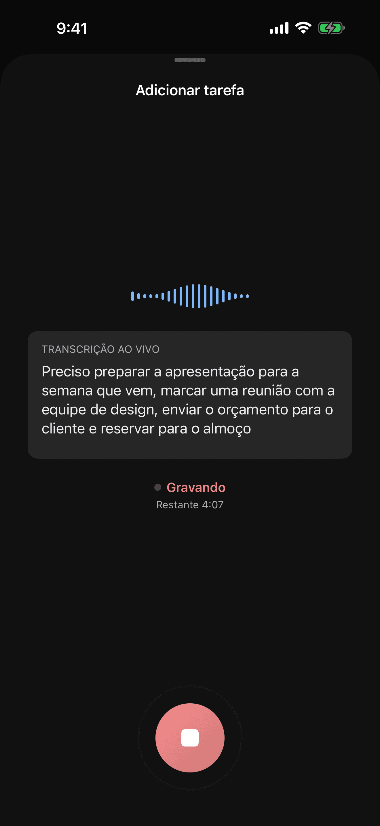 Tela de entrada por voz